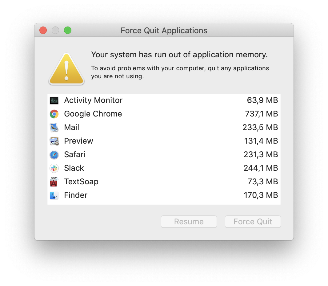 Your system has run out of application memory что делать mac os